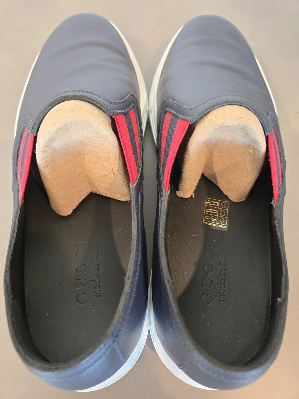 Gucci Ace Leather Slip-on Navy Blue With Red And White Accents